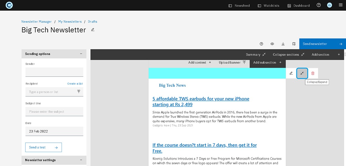 Design And Customize Intelligence Newsletters Faster With Expand Collapse Subsections Amp Stories Feature Design And Customize Intelligence Newsletters Faster With Expand Collapse Subsections Amp Stories Feature