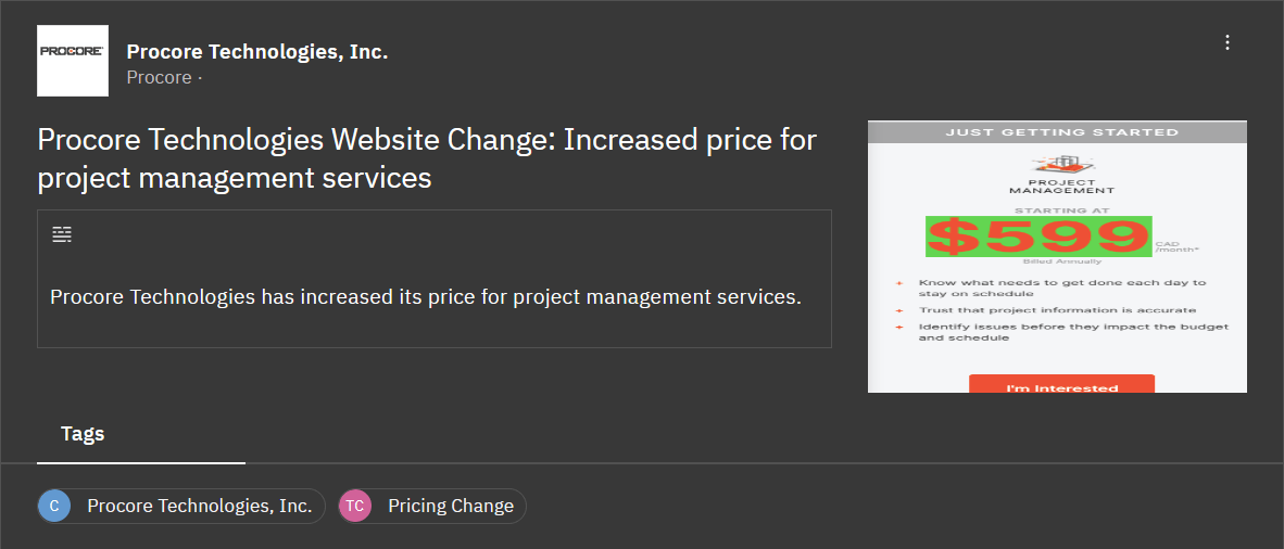Pricing Changes