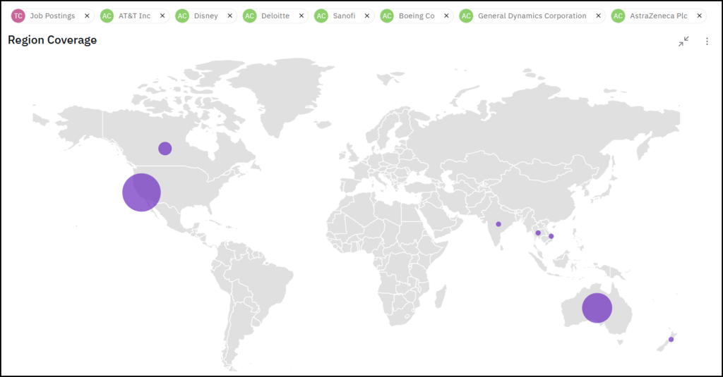 Identify which geographic areas competitors are focusing most on for key hirings
