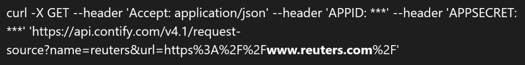 Request Source Curl in Contify Business News API