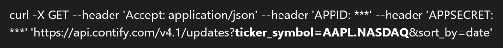 Ticker Symbol in Contify Business News API v4