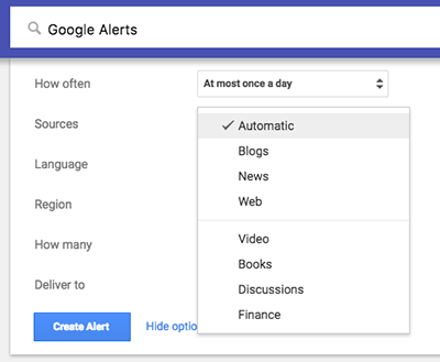 google alert automatic option 