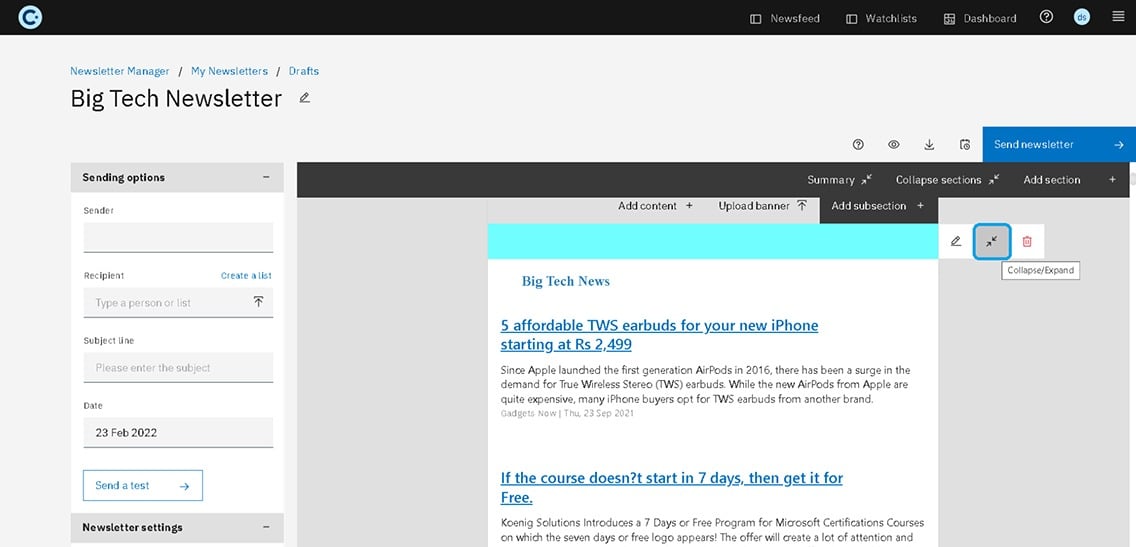 Design And Customize Intelligence Newsletters Faster With Expand Collapse Subsections Amp Stories Feature Design And Customize Intelligence Newsletters Faster With Expand Collapse Subsections Amp Stories Feature