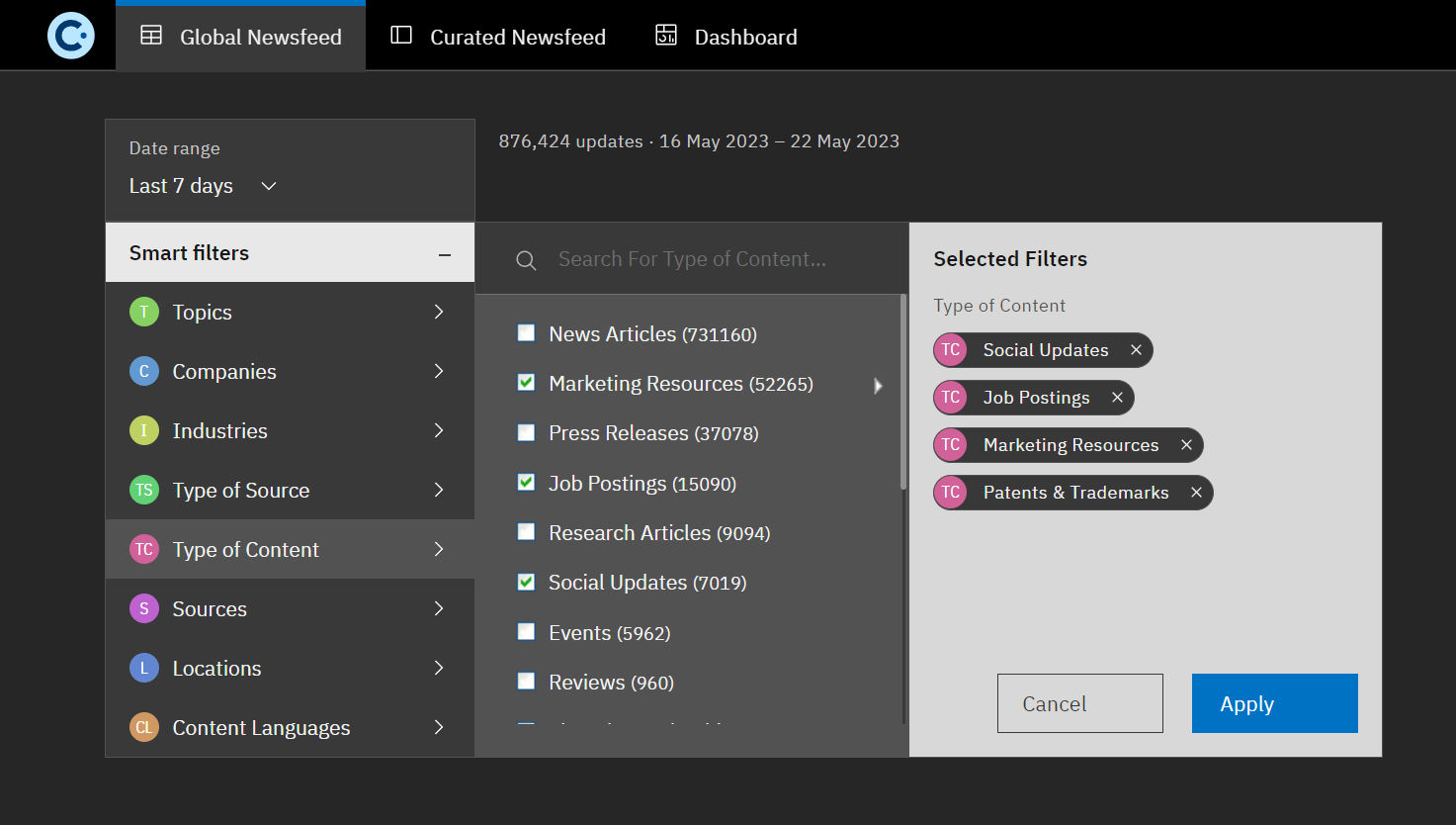Smart Filter Global Newsfeed