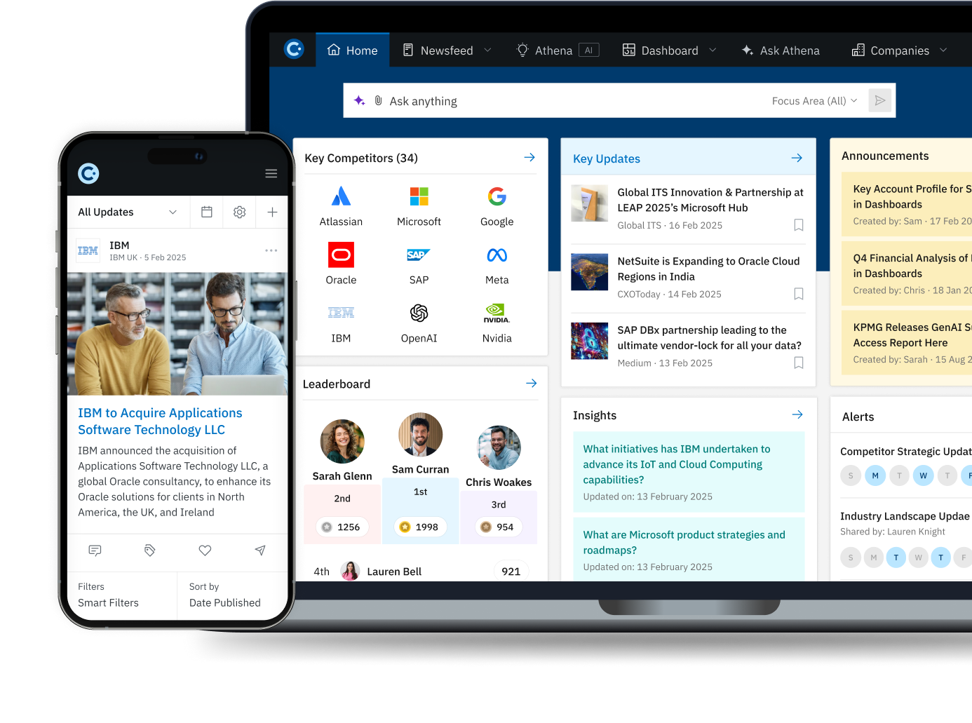 Contify intelligence platform on mobile & desktop with competitor insights, key updates & customer data