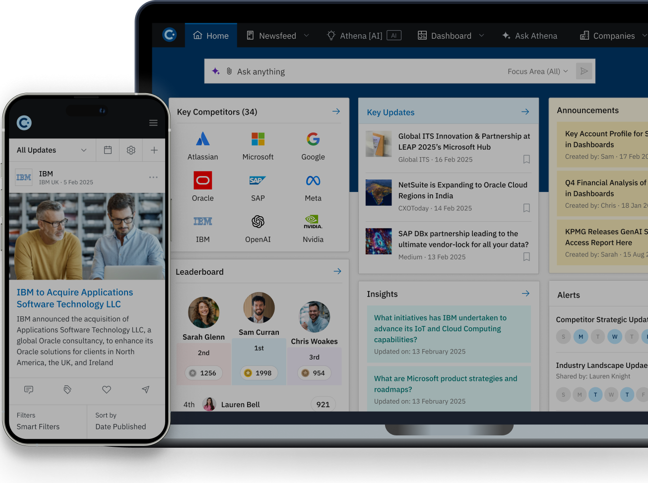 Contify intelligence platform on mobile & desktop with competitor insights, key updates & customer data