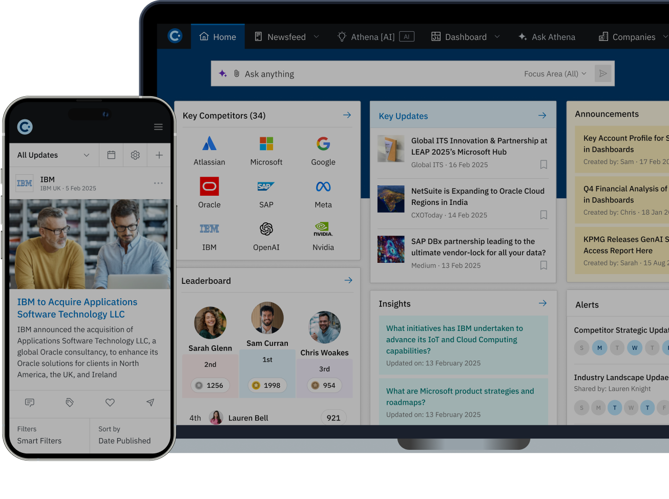 Contify intelligence platform on mobile & desktop with competitor insights, key updates & customer data