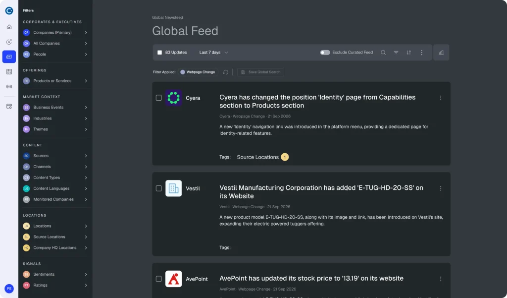 Track website changes automatically across priority webpages